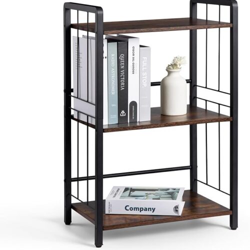 "Homsorout 3 Tier Bookshelf, Small Bookcase Industrial Metal Book Shelf Short Book Case Storage Organizer for Living Room, Bedroom, and Home Office"