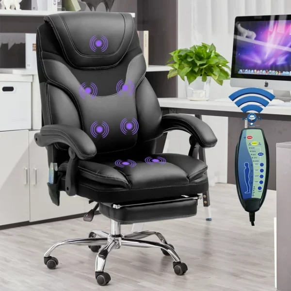 "Massage Office Chair - Reclining with Footrest - Ergonomic Design with Lumbar Support - High Back Executive Style - Height and Armrest Adjustable - 300lb Capacity" 1