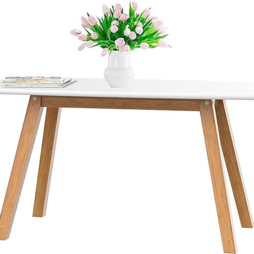 "bonVIVO Small Coffee Table - Franz Designer Low Table with Wooden Bamboo Frame for Sitting, Storage, and Living Room Furniture for Men and Women - White"