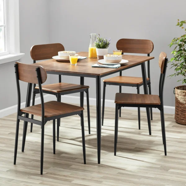 "Mainstays 5-Piece Modern Wood & Metal Dining Room Set - Seats 4 for Indoor Use - Walnut Color" 1