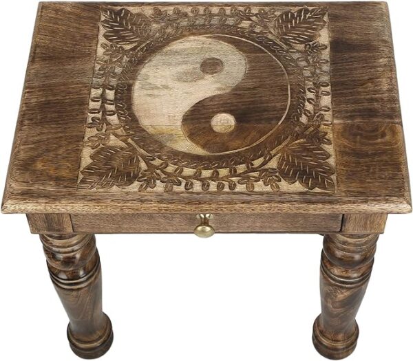 SAVON Wooden Side end Table Square yin yang Carved 1