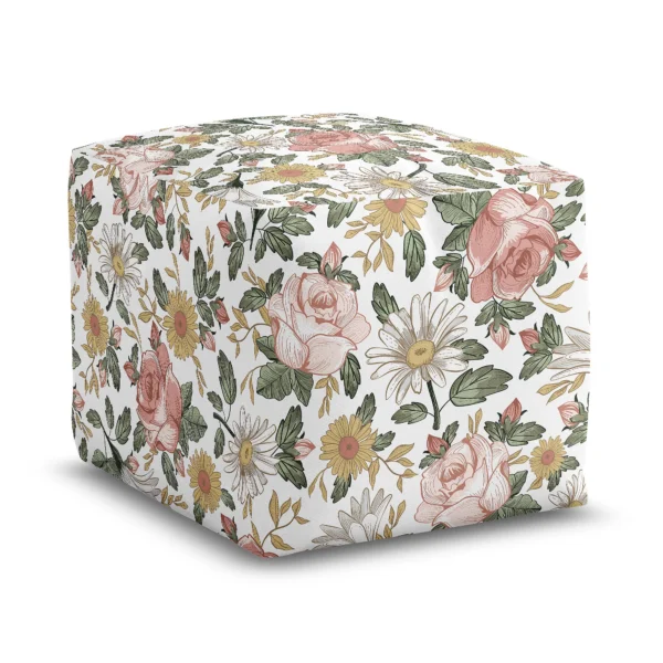 Vintage Floral Pink and Green Ottoman Pouf Cover for Girls | Sweet Jojo Designs 1