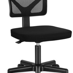 Armless Small Home Office Desk Chair - Ergonomic Low Back Computer Chair with Lumbar Support, Adjustable Rolling Swivel Task Chair for Small Spaces