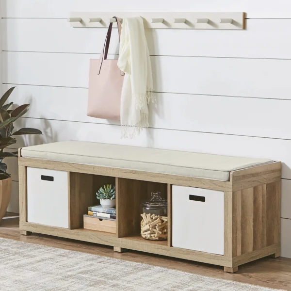 Better Homes & Gardens 4-Cube Shoe Storage Bench - Weathered Finish 1