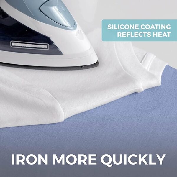 "HOME GENIE Ironing Board Cover - Silicone Coating, Full Size Scorch Resistant Padding, Elastic Edge Heavy Duty Iron Pad Covers for Standard Boards, Hook and Loop Fastener Strap, Extra Thick, Blue 15" x 54"" 3