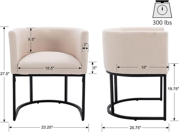 "VESCASA Linen Upholstered Dining Chair with Barrel Back - Mid Century Modern Restaurant Padded Chair with Black Metal Frame for Kitchen, Dining Room, 1PK, Cream" 3