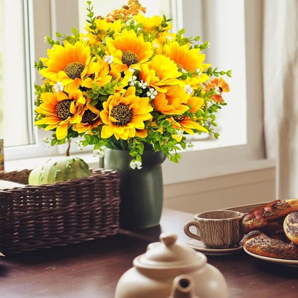 Guagb Artificial Sunflowers Bouquet - 3 Pack Silk Faux Fake Sunflowers with Stem for Home Outdoor Indoor Wedding Kitchen Centerpieces Table Decoration 3