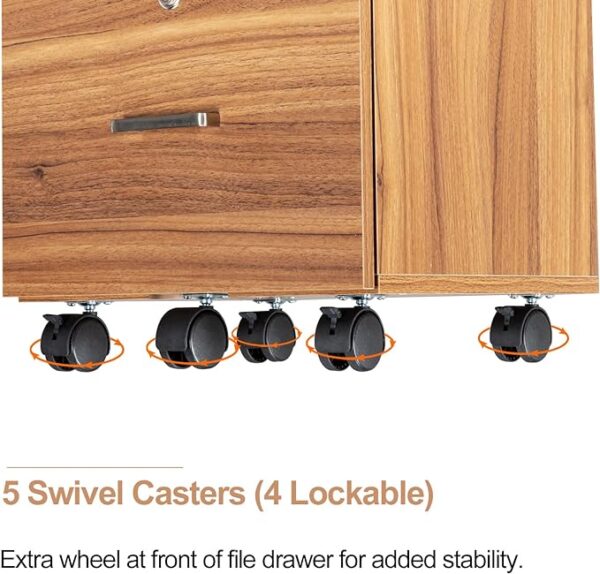 VINGLI 2 Drawer File Cabinet with Lock - Wood Grain Walnut for Letter Size File Folders, Under Desk Rolling File Cabinet for Home Office, Mobile Filing Cabinet Printer Stand 3