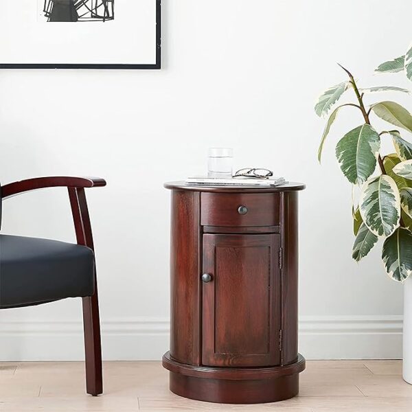 Decor Therapy Keaton Traditional Round Side Storage End Table - 26" x 17.75" - Vintage Cherry Finish 3