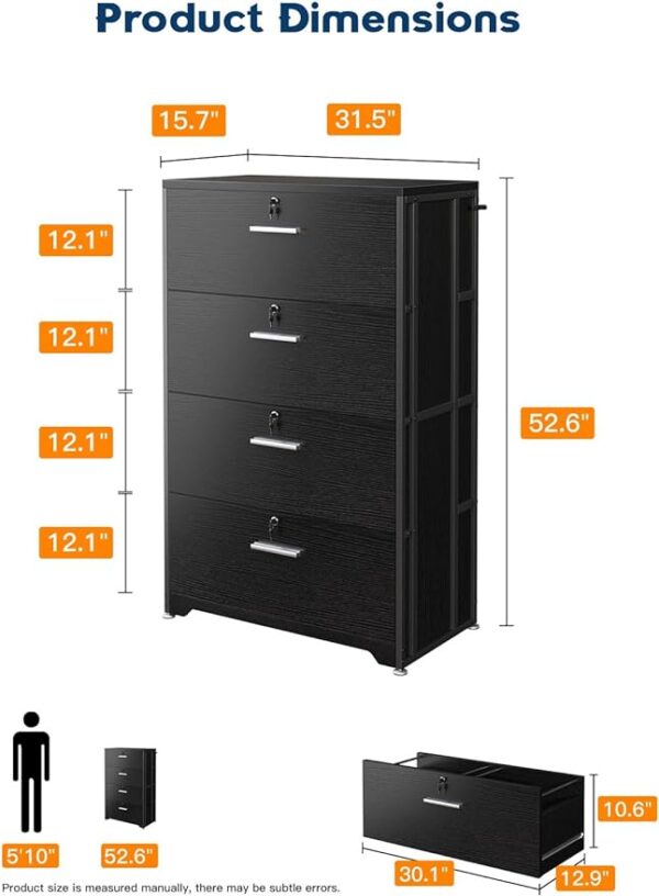 AODK 4-Drawer File Cabinet with Lock, Large Office Storage Cabinet for Legal/Letter/A4 Files, Home Office Filing Cabinet, Black 3