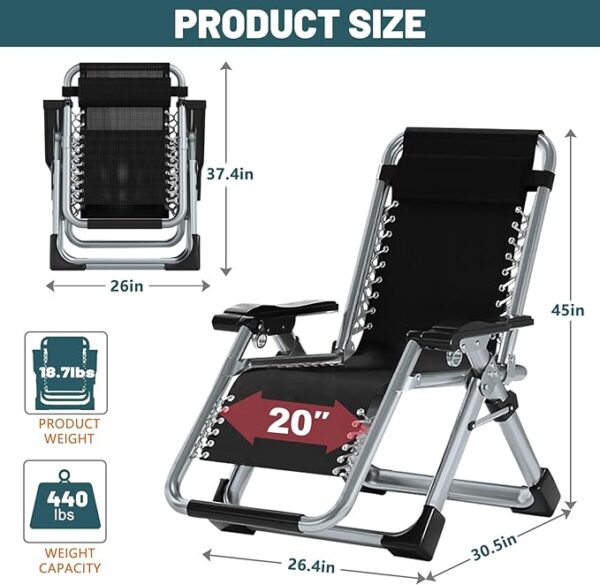 MOPHOTO Comfy Folding Chair for Living Room - Foldable Recliner Lounge Chairs with Mattress for Indoor Outdoor Use - Adjustable Reclining Leisure Chairs for Adults" 3