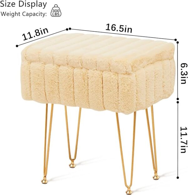 2 Wimarsbon Faux Mink Fur Storage Ottoman - Modern Soft Footstool with Metal Legs - Vanity Seat, Storage Bench, Ottoman Coffee Table, Makeup Chair for Bedroom - Yellow