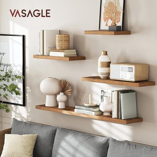 "VASAGLE Wall Shelf - Vintage Floating Shelf 15.7 inch - Hanging Shelves Wall Mounted - for Photos, Decorations - Rustic Brown (ULWS24BX)" 3
