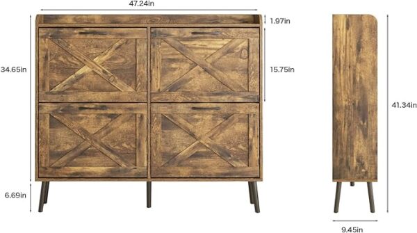 "Maupvit Large Shoe Cabinet with 4 Flip Drawers - Entryway Freestanding Shoe Organizer with Metal Drawer Bracket, Narrow Shoe Rack Cabinet, 5 Sturdy Legs, Rustic Brown" 3