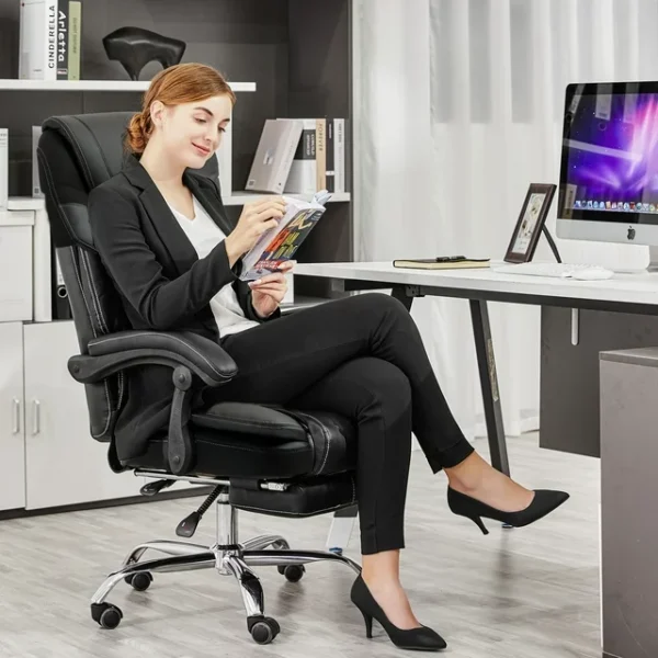 "Massage Office Chair - Reclining with Footrest - Ergonomic Design with Lumbar Support - High Back Executive Style - Height and Armrest Adjustable - 300lb Capacity" 3