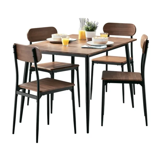 "Mainstays 5-Piece Modern Wood & Metal Dining Room Set - Seats 4 for Indoor Use - Walnut Color" 3