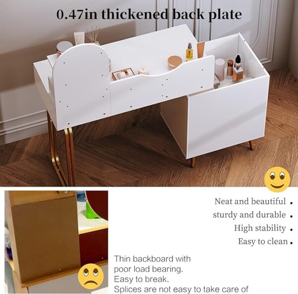 Modern Vanity Table with LED Mirror and 2 Spacious Drawers | Makeup Vanity Desk with Cabinet | Bedroom Essential for Girls and Women - White 2