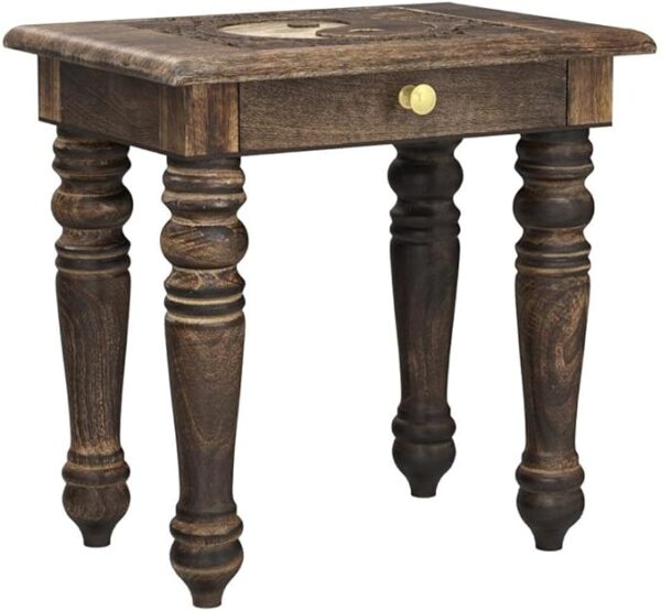 SAVON Wooden Side end Table Square yin yang Carved 3