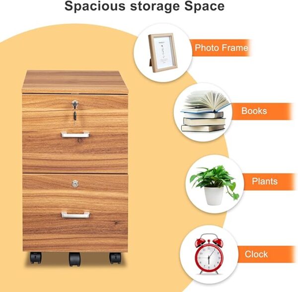 VINGLI 2 Drawer File Cabinet with Lock - Wood Grain Walnut for Letter Size File Folders, Under Desk Rolling File Cabinet for Home Office, Mobile Filing Cabinet Printer Stand 4