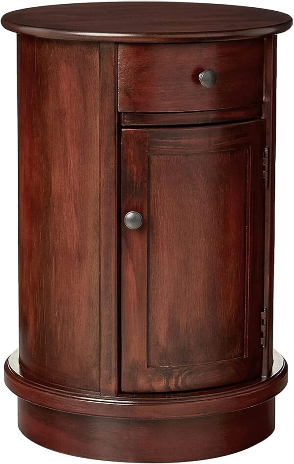 Decor Therapy Keaton Traditional Round Side Storage End Table - 26" x 17.75" - Vintage Cherry Finish 4