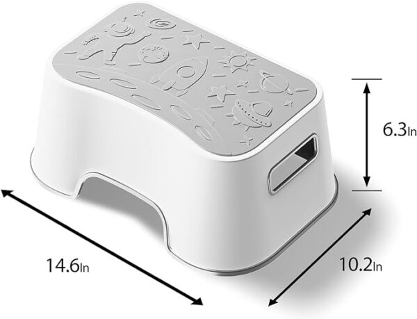 UNCLE WU Kids Step Stool - Lightweight, Easy to Clean - Slip-Resistant Surface, Potty Training Stool - Bathroom Safety Bottom, 1 Step Stool for Kids/Adults (Gray White) 4