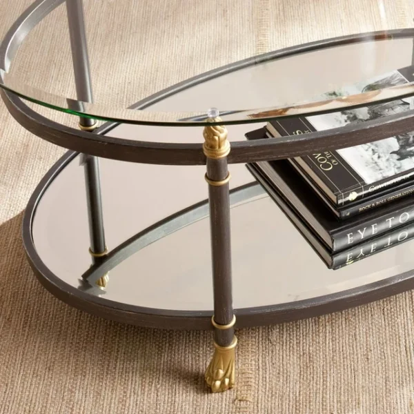 Southern Enterprises Claudia Regal Glass Top Oval Coffee Table - Dark Gray 4