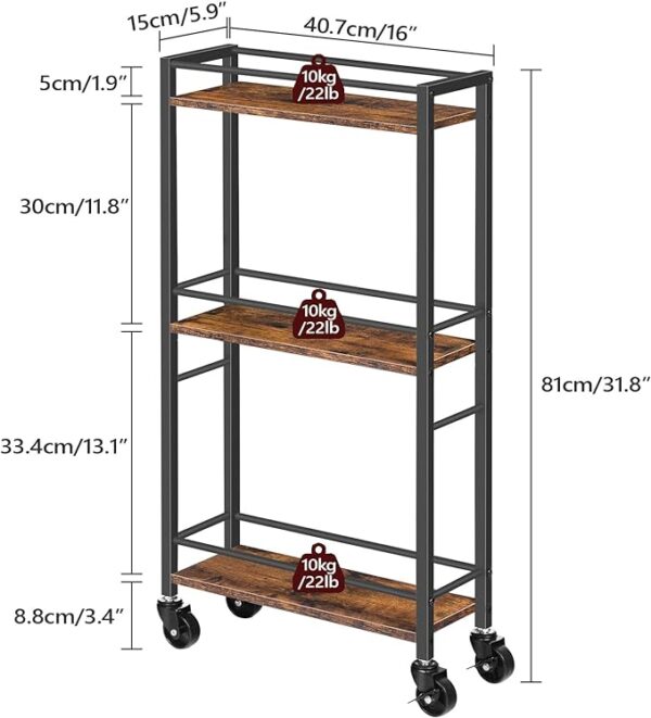 MAHANCRIS Slim Rolling Cart, Mobile Kitchen Cart on Wheels, Narrow Storage Cart for Small Spaces - Wooden Service Cart for Bathroom, Laundry, Living Room - Rustic Brown (Model: RCHR1501Z) 4