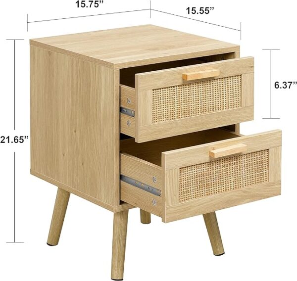 "Finnhomy Nightstand, End Table, Side Table with 2 Handmade Rattan Decorated Drawers - Nightstands Set of 2 - Wood Accent Table with Storage for Bedroom - Natural, 2 Pack" 4