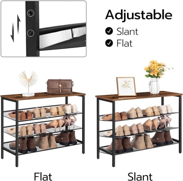 "HOOBRO Industrial Shoe Rack, 4-Tier Shoe Shelf Storage Organizer Unit with 3 Mesh Shelves, Wood Look Accent Furniture with Metal Frame, for Entryway, Living Room, Hallway" 4