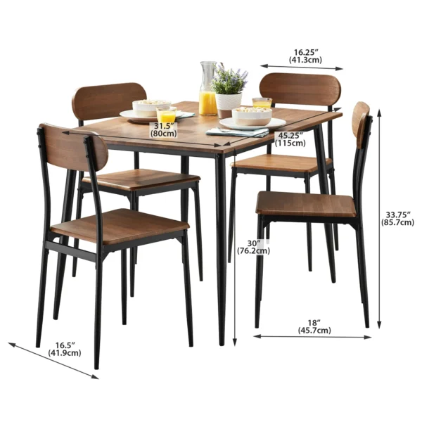 "Mainstays 5-Piece Modern Wood & Metal Dining Room Set - Seats 4 for Indoor Use - Walnut Color" 4