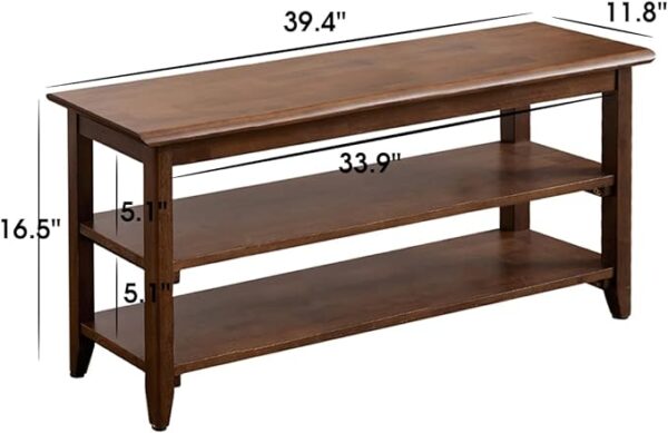 Otlsh Wood Shoe Bench - Entryway Storage Bench, Heavy Duty Shoe Rack Organizer Shelf - Brown, 39.4" 2