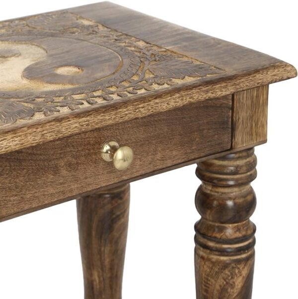 SAVON Wooden Side end Table Square yin yang Carved 4
