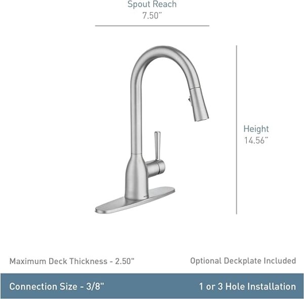 "Moen Adler 87233SRS Spot Resist Stainless Zinc Pull Down Kitchen Faucet with Power Clean, Button, and Retractable Wand - ADA Compliant, Classic Style, Fashion-Forward, Built to Last" 4