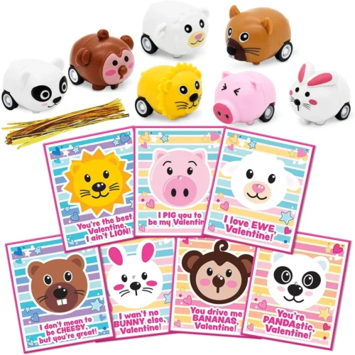 Animal Pull-Back Car with Valentine Gift Cards Classroom Exchange Prize