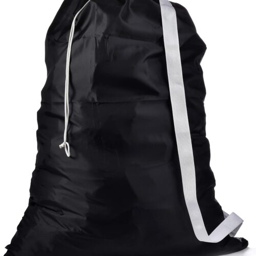 65s Handy Laundry Shoulder Strap Laundry Bag, Drawstring Locking Closure, Durable Material, Large Capacity, Heavy Duty Stitching, Hands Free Carrying, Perfect College Dorm, (Black, 30" x 40")