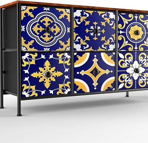 Doeean Bedroom Dresser with 6 Fabric Drawers - Wide Chest of Drawers for Ample Storage, Steel Frame, Wood Top - Organizer for Living Room, Hallway, Nursery