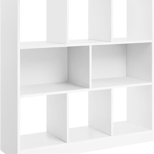 VASAGLE Freestanding Bookcase - Versatile Storage Unit with 8 Open Compartments, Horizontal or Vertical Use, 11 x 35.4 x 39.4 Inches, Ideal for Living Room, Study, Office - White Finish (ULBC55WT)