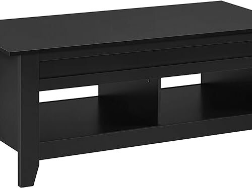 Topeakmart Lift Top Coffee Table with Hidden Compartment & Open Storage Shelf - Height Adjustable Tabletop Lift Up Center Table for Stylish Living Room - Black, 47.5" L