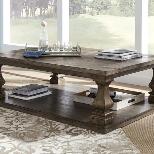 Ashley Furniture Johnelle Farmhouse Coffee Table - Rustic Weathered Gray Finish, 54"W x 40"D x 18"H