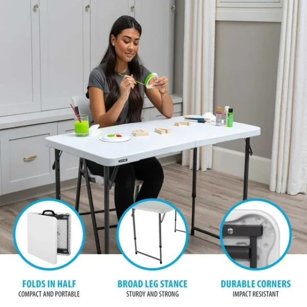 Lifetime 4 ft. Rectangle Fold-in-Half Adjustable Table - Indoor/Outdoor Residential, White (4428) 4