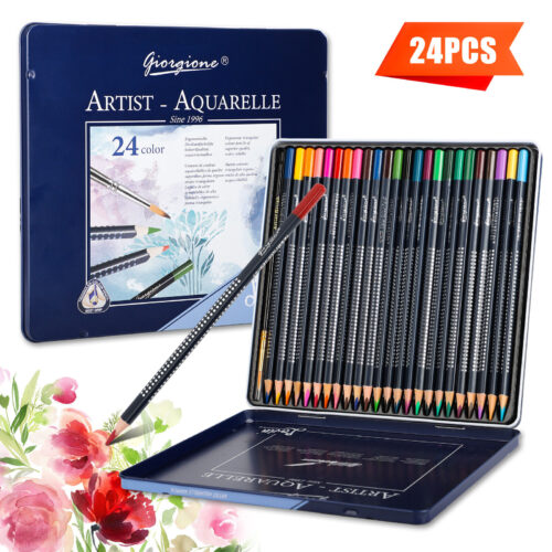 24 Watercolor Colored Pencils Set Soft Core Coloring Pencil for Painting Child