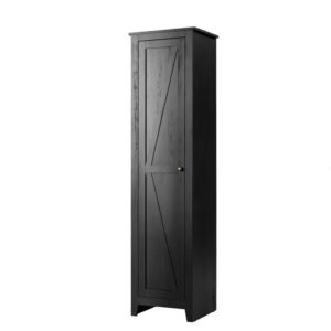 Costway Black Linen Tower Bathroom Storage Cabinet - Tall Slim Side Organizer with Shelf