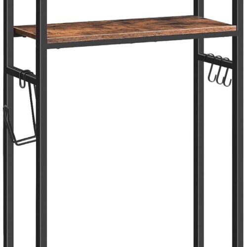 2-Tier Over The Toilet Storage - Bathroom Organizer Shelf with Toilet Paper Holder and Hooks - Sturdy and Durable Design - Rustic Brown and Black (BF49TS01)
