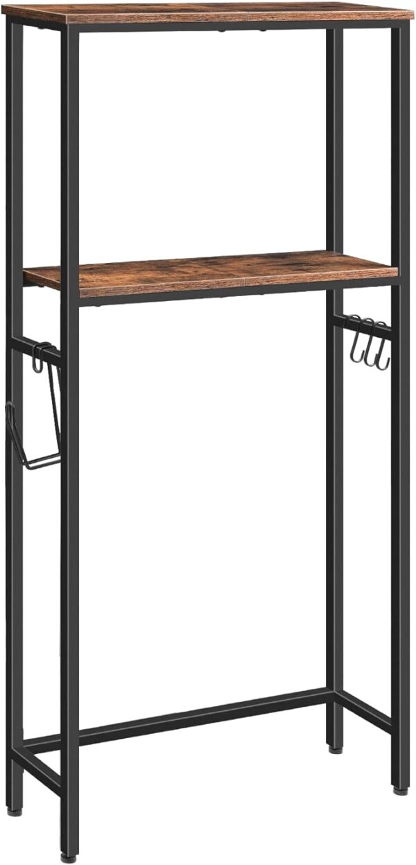 2-Tier Over The Toilet Storage - Bathroom Organizer Shelf with Toilet Paper Holder and Hooks - Sturdy and Durable Design - Rustic Brown and Black (BF49TS01) 1