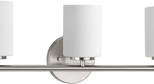 Replay Collection Modern Bath Vanity Light - 3-Light, Etched White Glass, Brushed Nickel Finish