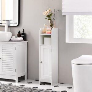 VASAGLE Small Bathroom Storage Corner Floor Cabinet - White Narrow Cabinet with Door, Shelves, and Adjustable Storage, Ideal Bathroom Organizer for Toilet Paper, Compact and Stylish UBBC310W01.