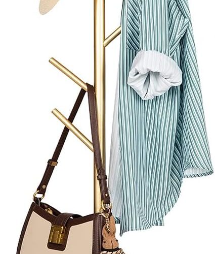 Freestanding Gold Coat Rack Stand - 67'' Metal Coat Rack with Stable Marble Base, 8 Hooks for Hanging Clothes, Bags, Hats, and Accessories