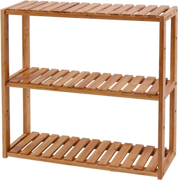 SONGMICS Bamboo Bathroom Shelf, 3-Tier Adjustable Plants Rack - Wall-Mounted or Freestanding for Living Room, Balcony, Kitchen - Natural Finish (UBCB13Y) 1