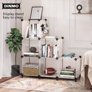 DINMO 6 Cubes Storage Organizer - Bookcase, Display Shelf with Wooden Mallet, Cabinet Storage for Kids, Adults, Office, Bedroom, and Bathroom in Elegant White.