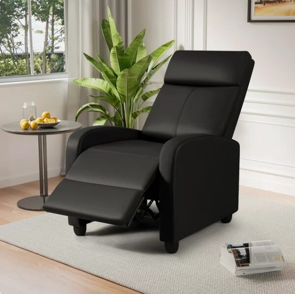 Vineego Adjustable Massage Sofa Chair - Recliner Home Theater Seating with PU Leather, Padded Backrest, and Thick Seat Cushion in Black 1